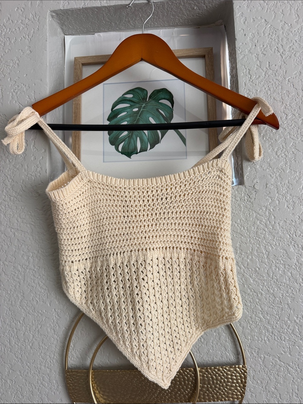 Urban Outfitters Cream Crochet Pointed-Hem Crop Top